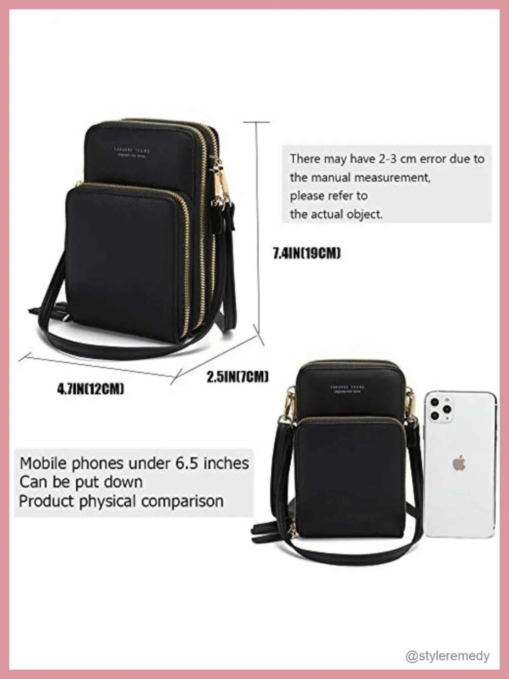 RFID Crossbody Purse with Touch Screen Phone Window and 2 Straps - Faux Leather